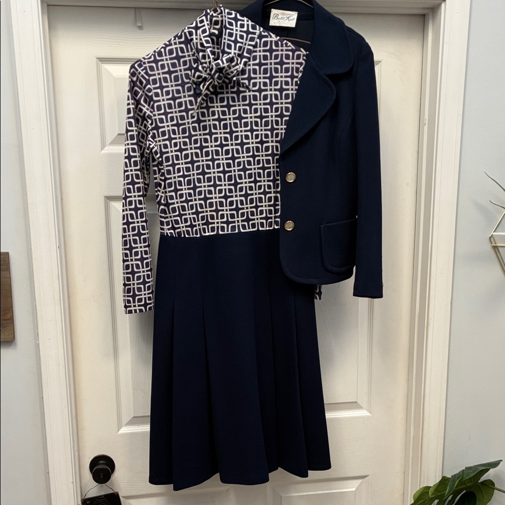 Elegant Long Sleeve Navy Dress with Jacket